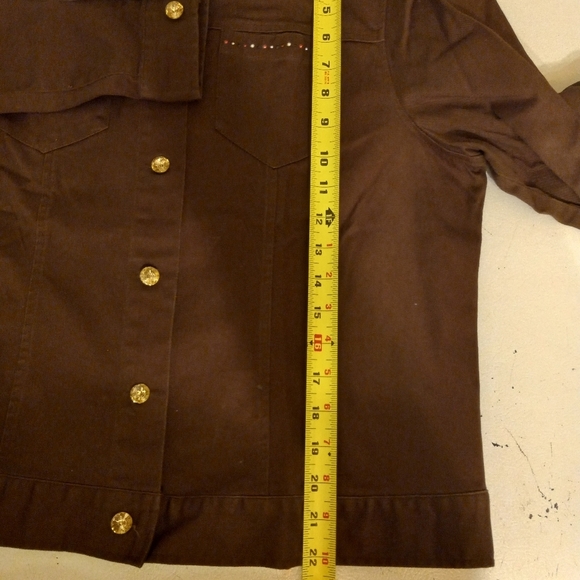 Selene Sport Jacket Olive Green Denim Rhinestones Buttons & Embellishments L/14 - Picture 7 of 8